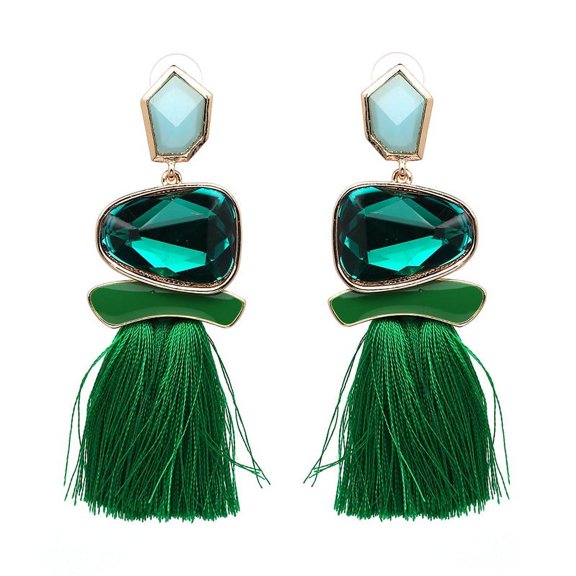 XmhyTop-A Vintage Boho Tassel Chain Drop Earrings 1 Pair Dangle Jewelry,Green