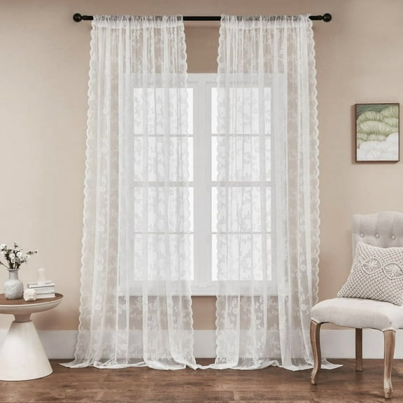 XmhyTop-A Vintage Lace Curtains Panels, 100x100cm White Sheer Curtains 2 Pack, Vintage Embroidered Sheer Drapes, Rod Pocket Design, Ideal for Bedroom, Living Room
