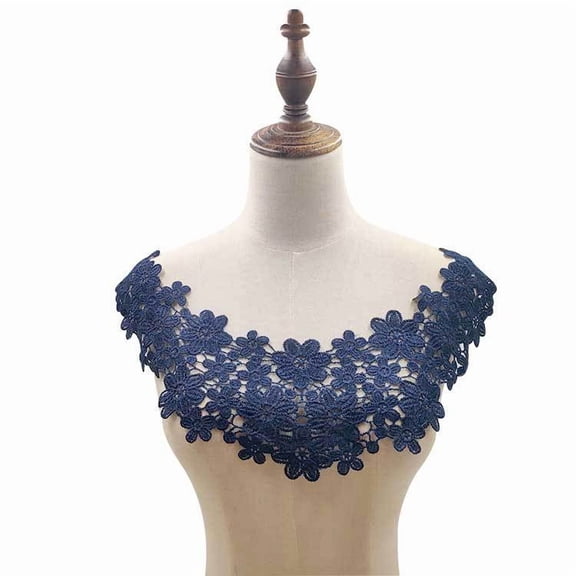 XmhyTop-A Water-Soluble Lace Collar - Hollow Embroidery Detachable False Collar, Vintage DIY Clothing Accessories for Fashion Costume Parties,1 Piece,Dark Blue