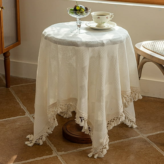 XmhyTop-A Weave Textured Tablecloth Beige 135*135cm Square Tablecloth 1 Piece for Rustic Farmhouse Decor-Style B