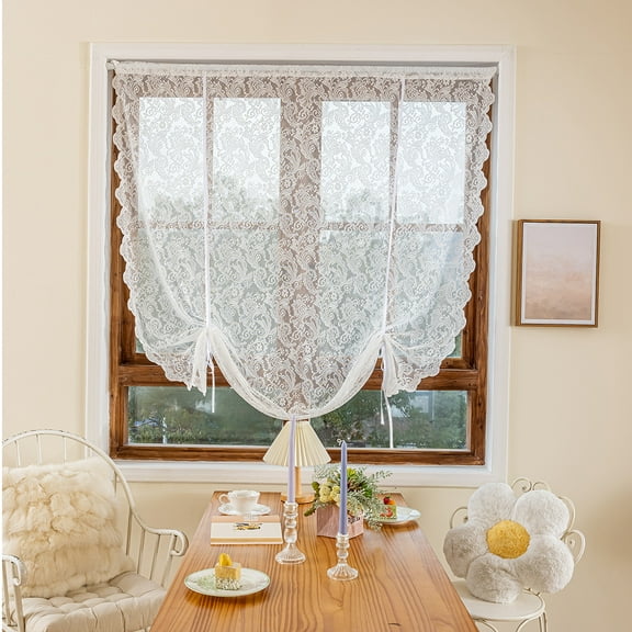 XmhyTop-A White Curtain 1 Piece 150*160cm Easy Install Pull Through Pole Design, Romantic Lace Curtains for Bedroom,White A