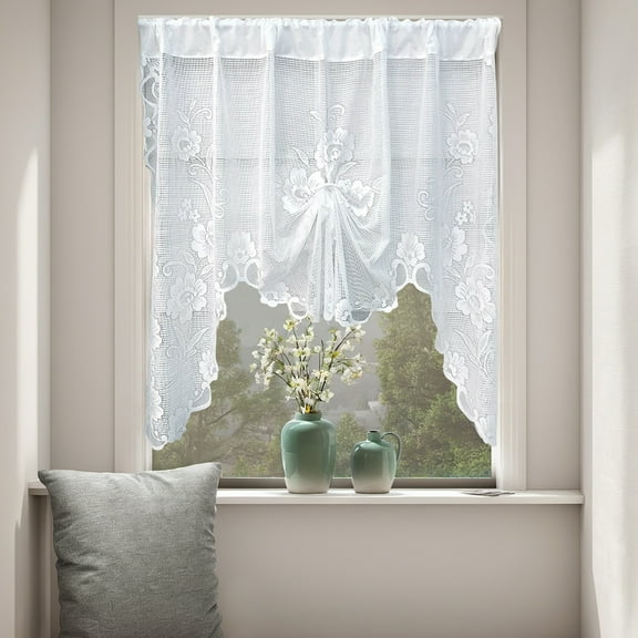 XmhyTop-A White Curtain 1 Piece 150x100cm Easy Install Pull Through Pole Design, Romantic Lace Curtains for Bedroom