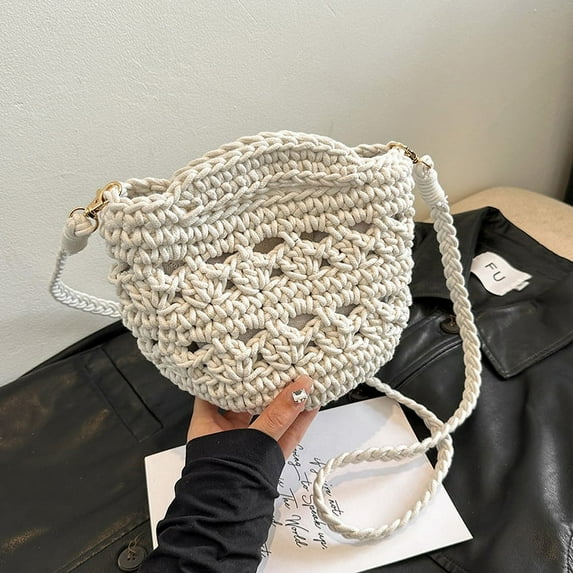 XmhyTop-A Women's Woven Shoulder Bag Woven Tote Bag and Cosmetic Bag,Summer Beach Weaving Chic Woven Tote Handbags Shoulder Bags 9.05*5.51*6.69inch(White)