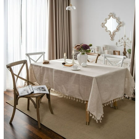XmhyTop-A hemp rope tassel polyester linen dining table cloth, tea table cloth, fabric rectangular tablecloth (hemp rope tassel, 240 * 140cm)