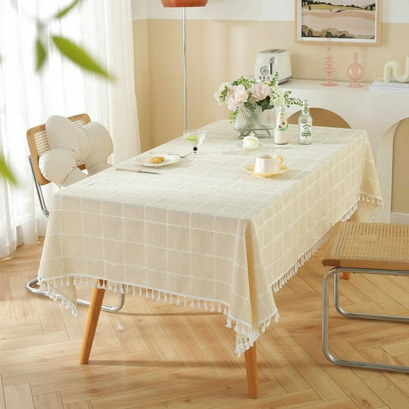 XmhyTop-A new solid color checkerboard waterproof and dustproof dining table cloth rectangular fabric dining table and coffee table cloth decoration (light yellow, 140 * 140cm)