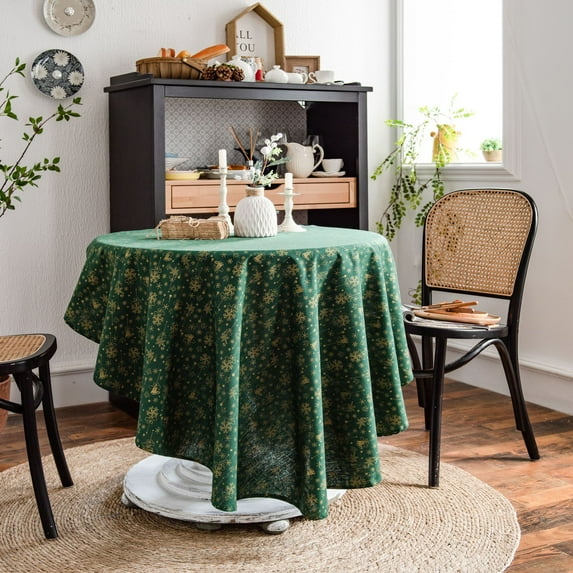 XmhyTop-A printed tablecloth, round dining table cloth, cotton and linen printed flower tea cover cloth, home desktop decoration tablecloth (green, 150cm)