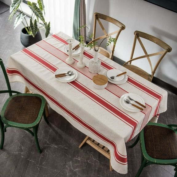 XmhyTop-A simple tablecloth rectangular cotton linen coffee table cloth fabric striped tablecloth dining table cloth pad color woven (red, 150 * 150cm)