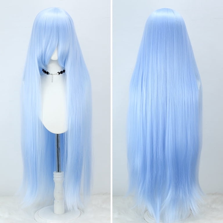 High Quality  LIGHT BLUE long straight Wig w/ bang Amazon.com : SUKRI Light Blue Wigs with Bangs Long Straight  main image 4