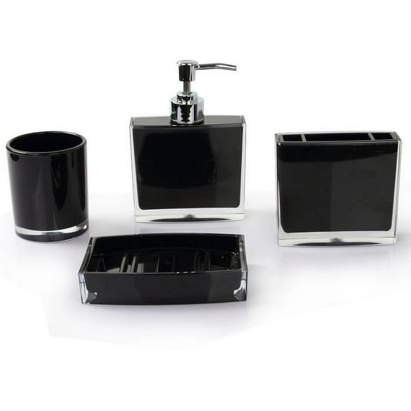XmhyTop Bathroom Accessories Set 4 Pcs PP Bath Ensemble Kit -Black