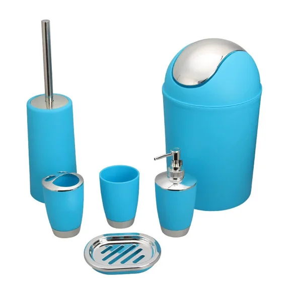 XmhyTop Bathroom Accessories Set,6 Pcs Plastic Gift Set -Blue