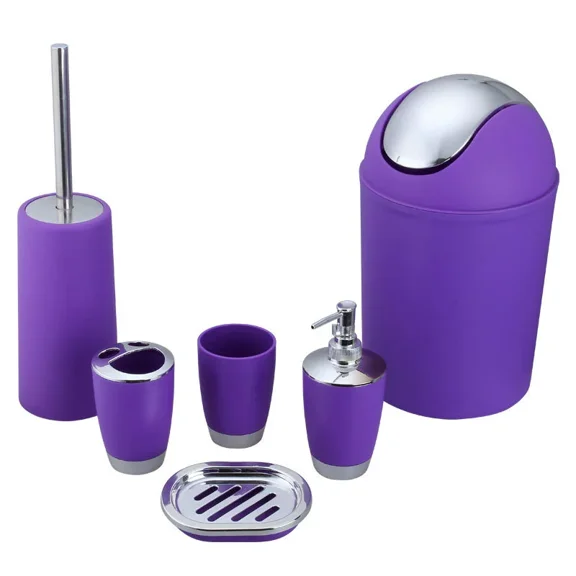 XmhyTop Bathroom Accessories Set,6 Pcs Plastic Gift Set -Purple