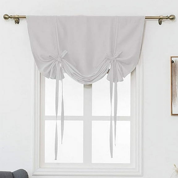 XmhyTop Blackout Tie Up Curtain Thermal Insulated Window Adjustable Balloon Curtain Shade for Small Window Rod Pocket (39" x 55", Grey White)