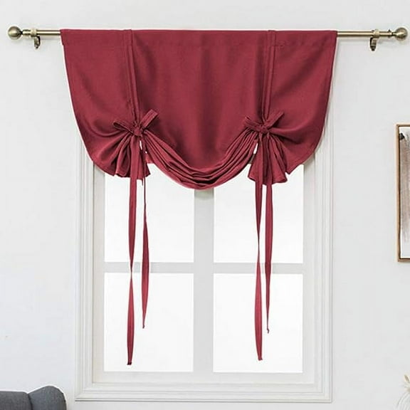 XmhyTop Blackout Tie Up Curtain Thermal Insulated Window Adjustable Balloon Curtain Shade for Small Window Rod Pocket (46" x 63", Wine Red)