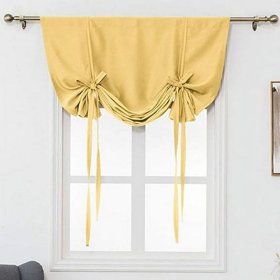 XmhyTop Blackout Tie Up Curtain Thermal Insulated Window Adjustable Balloon Curtain Shade for Small Window Rod Pocket (46" x 63", Yellow)