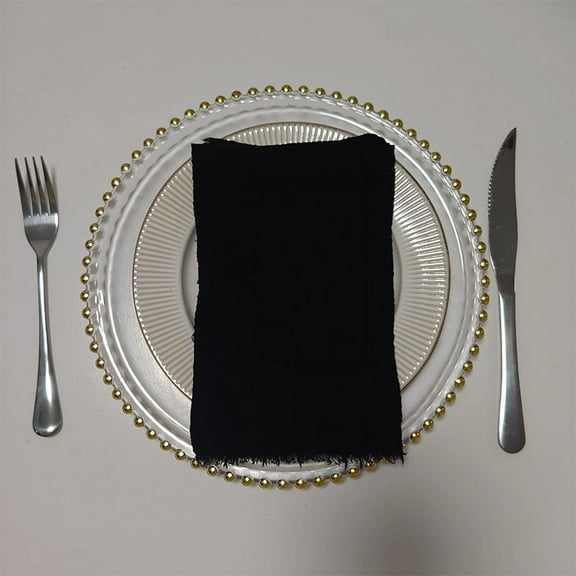 XmhyTop Cloth Napkins 16.53x16.53Inch Set of 4, Linen Gauze Cloth with Fringe,Reusable Fringe Soft Serviette for Dinner,Parties,Christmas,Weddings (Black