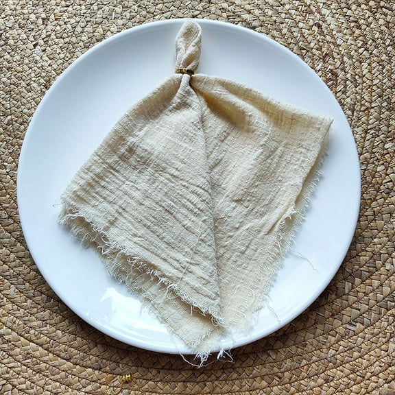 XmhyTop Cloth Napkins 16.53x16.53Inch Set of 4, Linen Gauze Cloth with Fringe,Reusable Fringe Soft Serviette for Dinner,Parties,Christmas,Weddings (Light Khaki