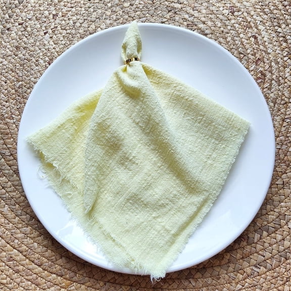 XmhyTop Cloth Napkins 16.53x16.53Inch Set of 4, Linen Gauze Cloth with Fringe,Reusable Fringe Soft Serviette for Dinner,Parties,Christmas,Weddings (Light Yellow