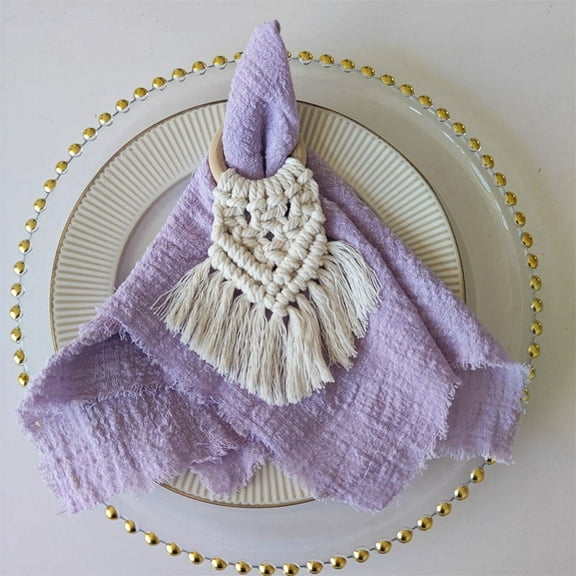 XmhyTop Cloth Napkins 16.53x16.53Inch Set of 4, Linen Gauze Cloth with Fringe,Reusable Fringe Soft Serviette for Dinner,Parties,Christmas,Weddings (Purple