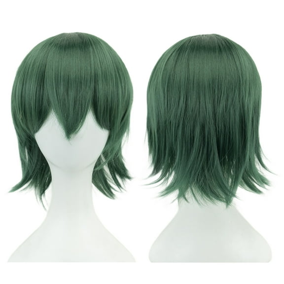 XmhyTop Cosplay Unisex Short Straight Wig, Loose Fluffy Full Hairpiece for Women & Men, Ideal for Anime Parties & Costume Events, Dark Green