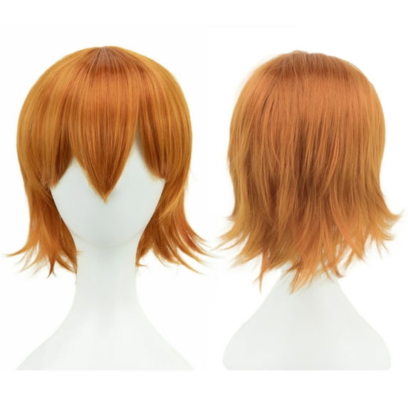 XmhyTop Cosplay Unisex Short Straight Wig, Loose Fluffy Full Hairpiece for Women & Men, Ideal for Anime Parties & Costume Events, Orange