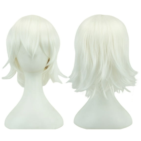 XmhyTop Cosplay Unisex Short Straight Wig, Loose Fluffy Full Hairpiece for Women & Men, Ideal for Anime Parties & Costume Events, White