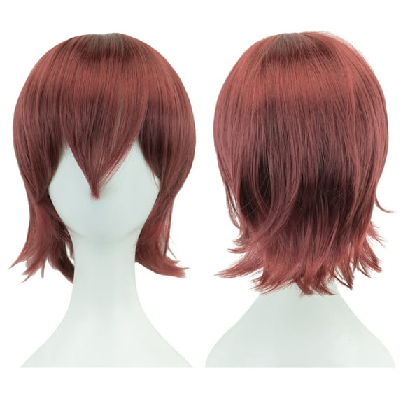 XmhyTop Cosplay Unisex Short Straight Wig, Loose Fluffy Full Hairpiece for Women & Men, Ideal for Anime Parties & Costume Events, Wine Red