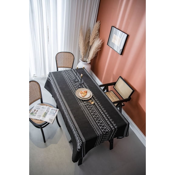 XmhyTop Cotton - Linen Printed Retro Tablecloth for Restaurant and Dining Table Decor (black, 250 * 140cm)