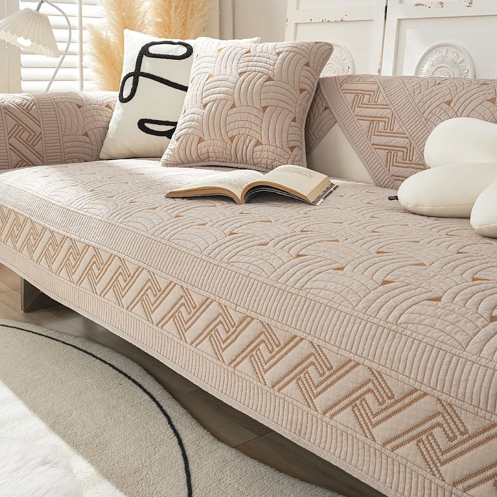 XmhyTop Cotton Quilted Embroidery Sectional Couch Cover Furniture ...