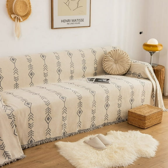 XmhyTop Couch Cover Chenille Sofa Covers Jacquard Weave Sofa Towel Cover for Living Room Sofa Easy Fit Washable Furniture Sofa Protector 70.87*51.18inch (Beige Grey)