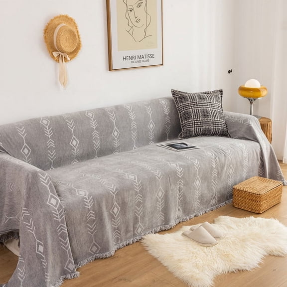 XmhyTop Couch Cover Chenille Sofa Covers Jacquard Weave Sofa Towel Cover for Living Room Sofa Easy Fit Washable Furniture Sofa Protector 70.87*90.55inch (Grey White)