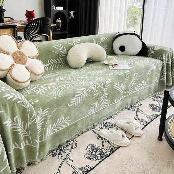 XmhyTop Couch Cover Green Chenille Sofa Covers Prevent cat scratching Sofa Towel Cover for Living Room Sofa Easy Fit Washable Furniture Sofa Protector 70.87*90.55inch