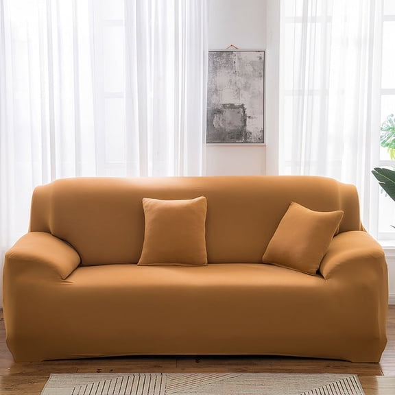 XmhyTop Couch Cover for Living Room, 3 Seater Stretch Furniture Protector Dust-Proof Loveseat Cover All-Inclusive Cover Furniture Protector Chair Covers for Living Room （Dark Yellow）