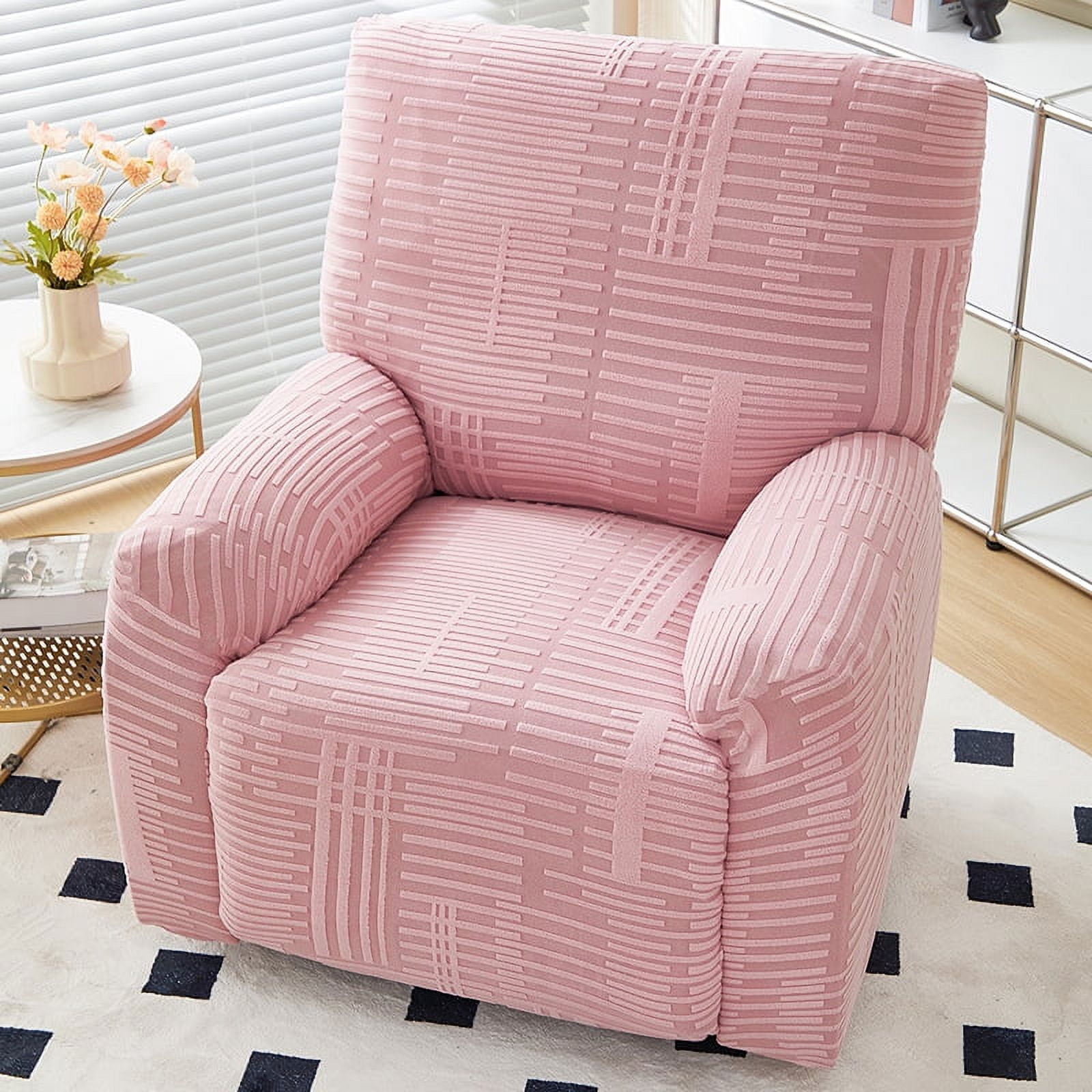 XmhyTop Couch Cover Pink Jacquard Stretch Sofa Covers 1 seat Easy - Fit Washable Reclining Chair Cover for Living Room Sofa - Ideal Furniture Protector