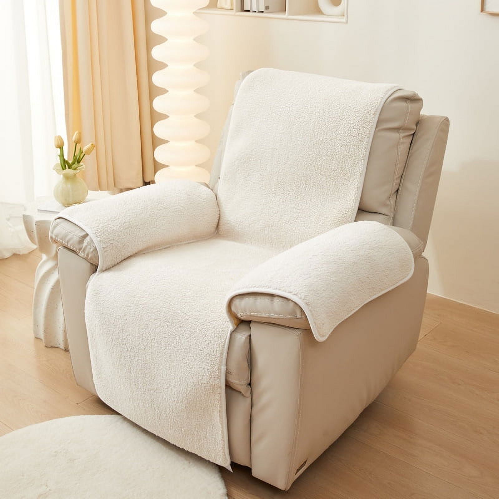XmhyTop Couch Cover Solid Colour Lamb Wool Sofa cushion 22.04*81.49inch White Easy - Fit Washable Reclining Chair Cover for Living Room Sofa - Ideal Furniture Protector