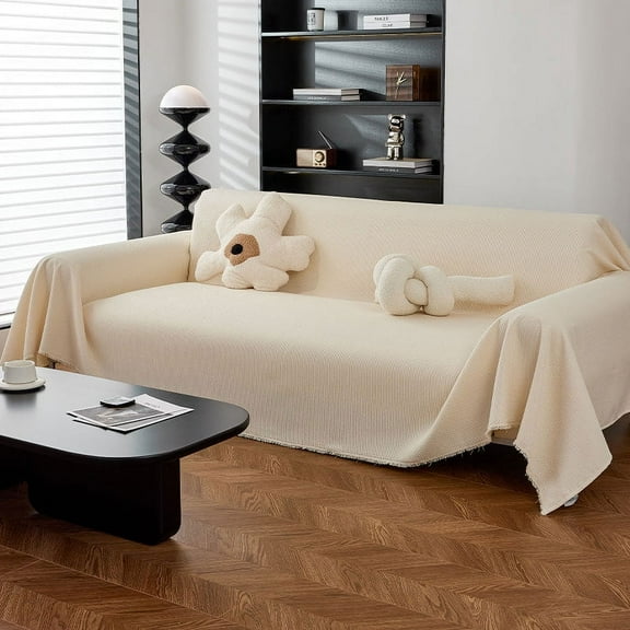 XmhyTop Couch Cover Waffle Sofa Covers Sofa Towel Cover for Living Room Sofa Easy Fit Washable Furniture Sofa Protector 70.87*35.43inch (Beige)