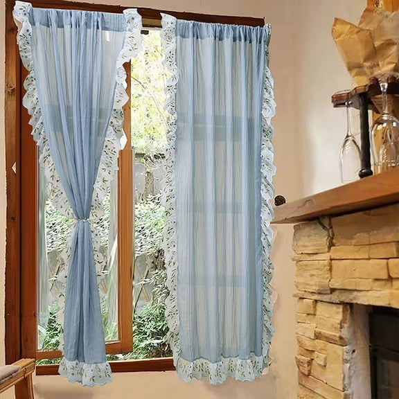 XmhyTop Curtains Sheer - Texture Sheer Window Covering, Light & Airy Privacy Sheer Panels for Bedroom Living Room Patio Glass Door1pcs102.3*55.1inBlue A36