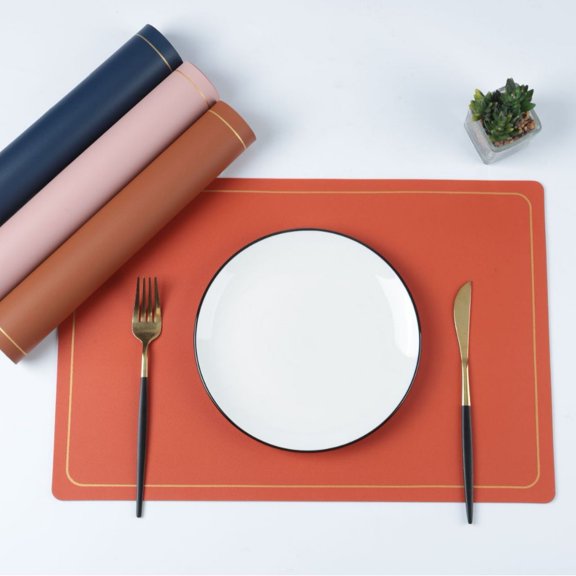 XmhyTop Dining Table Mats, 4 Pcs Orange 30*99CM Faux Leather Placemats for Dining Table, Waterproof & Stain-Resistant, Ideal for Kitchen, Dining Room & Parties