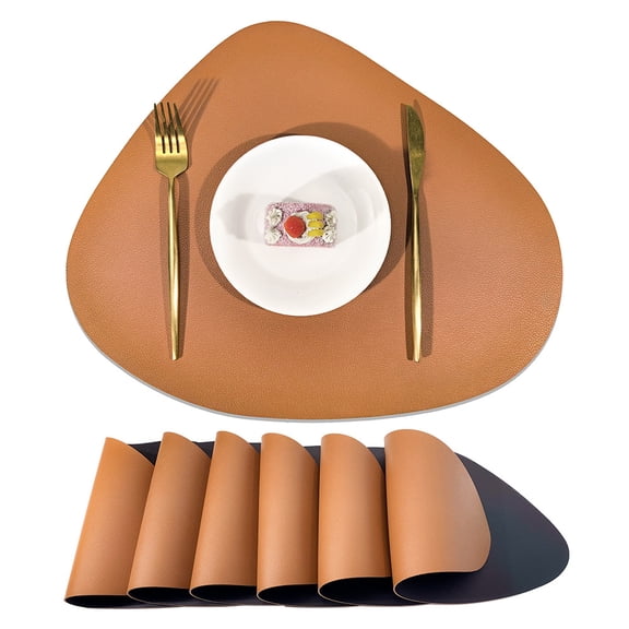 XmhyTop Dinner Mat, 2 Pcs Small Placemats Leather 42.5*34cmSmall Placemats for Small Table, Dining Table Protectors, Stylish Table Deco Brown + black