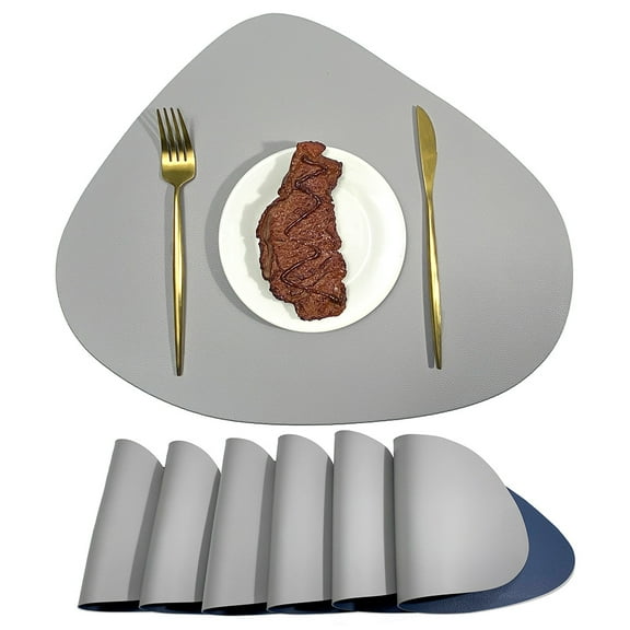 XmhyTop Dinner Mat, 2 Pcs Small Placemats Leather 42.5*34cmSmall Placemats for Small Table, Dining Table Protectors, Stylish Table Deco Grey + blue