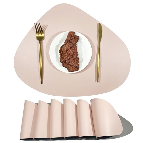XmhyTop Dinner Mat, 2 Pcs Small Placemats Leather 42.5*34cmSmall Placemats for Small Table, Dining Table Protectors, Stylish Table Deco Pink + grey