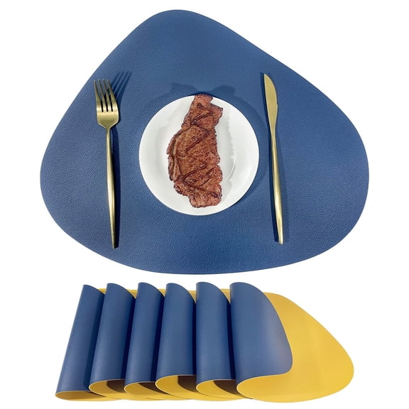 XmhyTop Dinner Mat, 4 Pcs Small Placemats Leather 42.5*34cmSmall Placemats for Small Table, Dining Table Protectors, Stylish Table Deco Blue + Yellow
