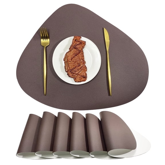 XmhyTop Dinner Mat, 4 Pcs Small Placemats Leather 42.5*34cmSmall Placemats for Small Table, Dining Table Protectors, Stylish Table Deco Brown + white