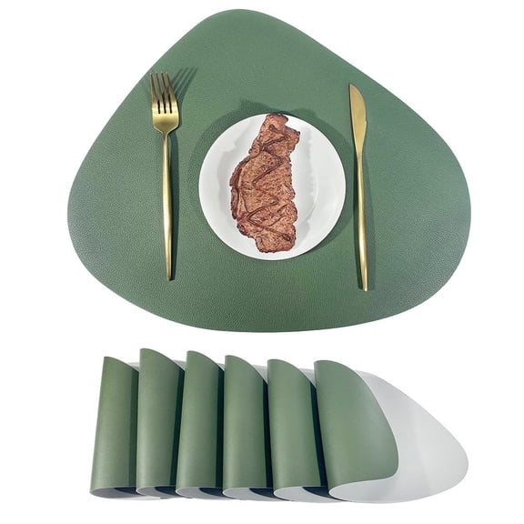 XmhyTop Dinner Mat, 4 Pcs Small Placemats Leather 42.5*34cmSmall Placemats for Small Table, Dining Table Protectors, Stylish Table Deco Green + light grey