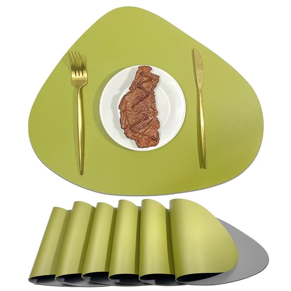 XmhyTop Dinner Mat, 4 Pcs Small Placemats Leather 42.5*34cmSmall Placemats for Small Table, Dining Table Protectors, Stylish Table Deco Green + Grey