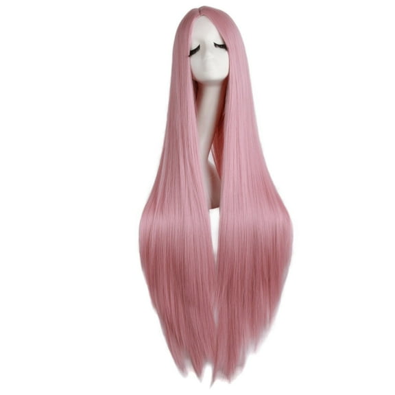 XmhyTop Extra Long 100CM Straight Wig, Middle Part, No Bangs Rose Netting Base, Ideal for White Parties, Anime Cosplay & Cosmetic Use(Rouge Pink)