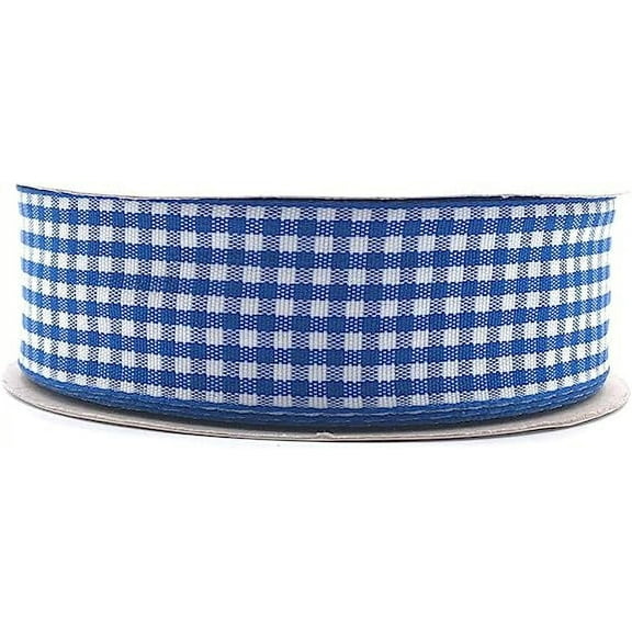 XmhyTop Gingham Ribbon Checkered Ribbon 1-Inch Wide Taffeta Plaid Ribbon 25 Yard Long 100% Polyester Woven Edge (Blue, 1 Inch)