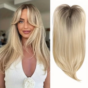 XmhyTop Hair Toppers for Women with Curly hair,22 Inch Long Layered Topper,Synthetic Wiglets Pieces For Women for Daily Use, Black To Light Blonde