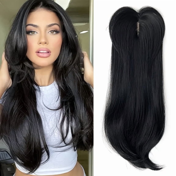 XmhyTop Hair Toppers for Women with Thinning Hair,22 Inch Long Layered Topper,Synthetic Wiglets Pieces For Women for Daily Use, Black
