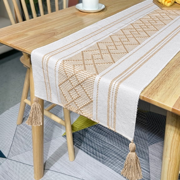 XmhyTop Handmade Tasseled Cotton - Linen Table Flags, Tablecloths, Bed End Towels, Tea Towels & Cabinet Cover Towels (yellow, 350 * 35cm)