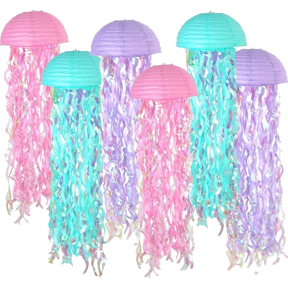 XmhyTop Hanging Jelly Fish Paper Lanterns, Pink Purple Blue Gradient Colorful Paper Lanterns for Mermaid Theme Birthday Party Under The Sea Ocean Baby Shower Indoor Outdoor Decorations